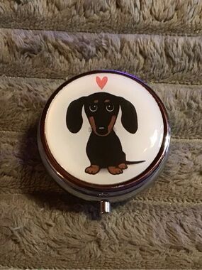 Cute Dachshund Pill Case with Heart Accent